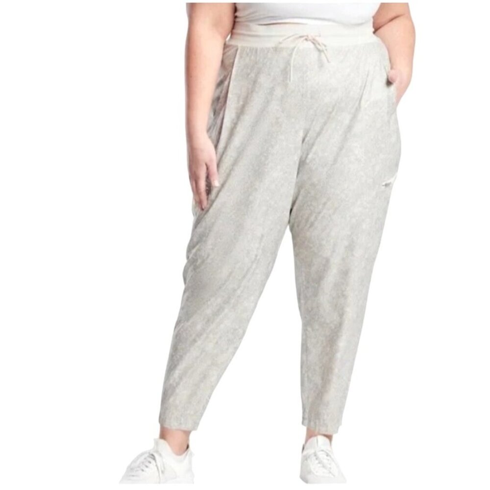 Athleta Venture Printed Jogger Pants Light Gray Stretch Size 20W